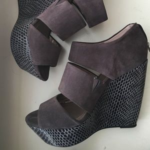 Grey suede wedges