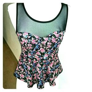 Peplum floral mesh blouse