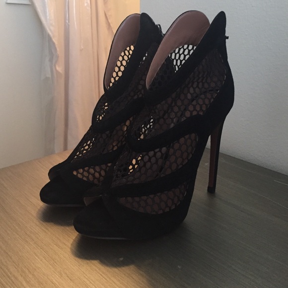 Alaia Suade And Mesh Open Toe Booties - image 1
