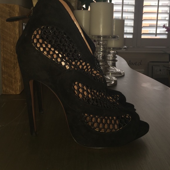 Alaia Suade And Mesh Open Toe Booties - image 2