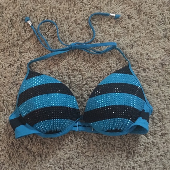 Victoria's Secret blue & black sequin bikini top