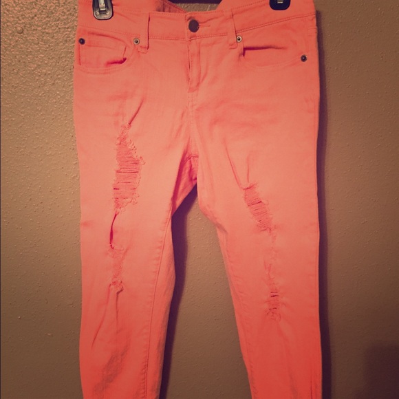 Coral stretch distressed jeans