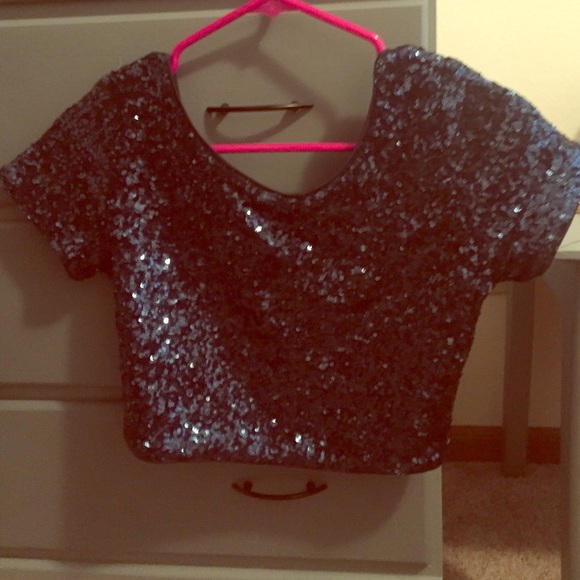 Sequin crop top, dark blue