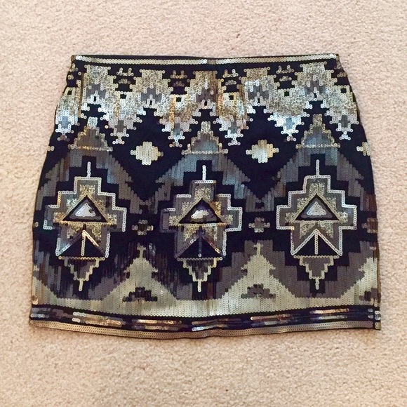 Express Aztec Tribal Print Sequin Mini-Skirt