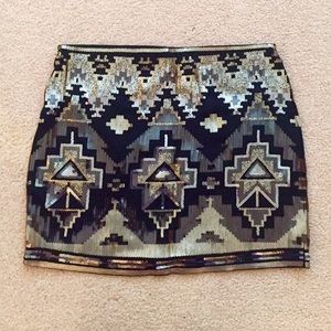 Express Aztec Tribal Print Sequin Mini-Skirt