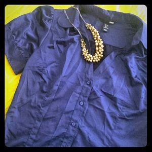 H&M navy blue silk blouse