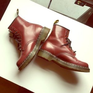 Doc Marten 8 eyelet boots, cherry red.