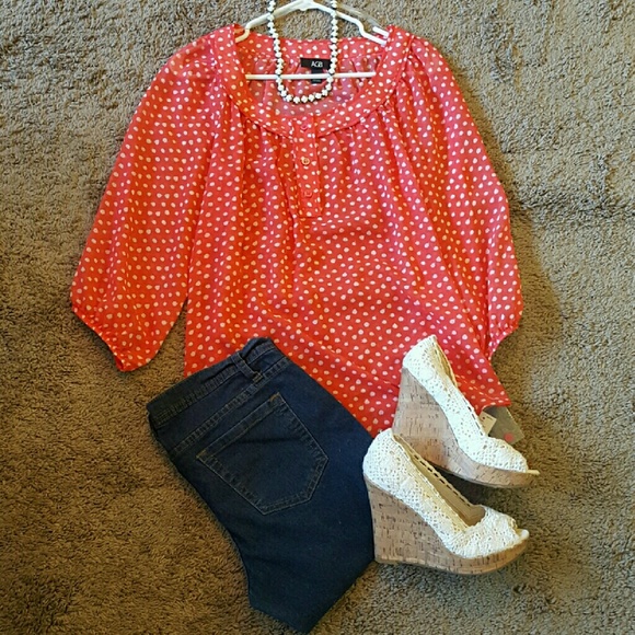 *MUST GO TODAY* NWT Sheer Polka Dot Coral Blouse