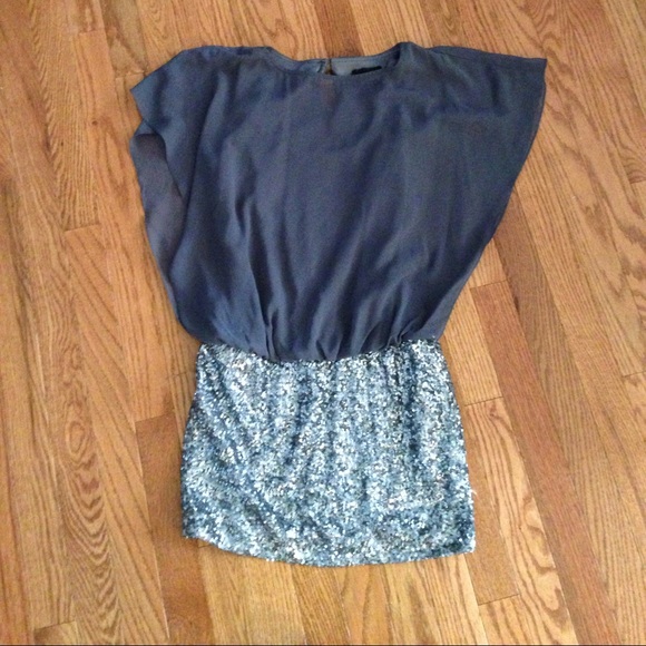 Xscape Sheer Gray and Silver Sequence dress Sz 2P