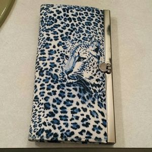 Blue cheetah print cluch wallet