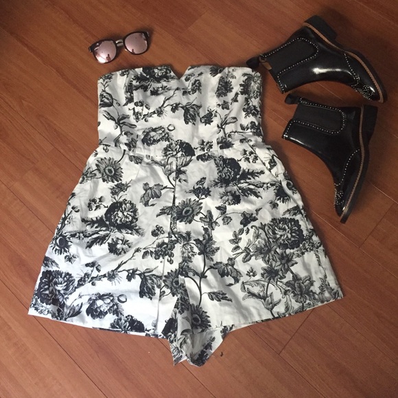 black and white floral romper
