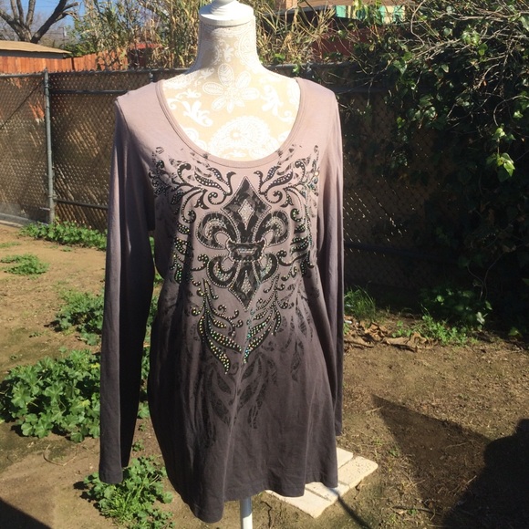 Gray Ombre Bling And Lace Long Sleeve Cutie