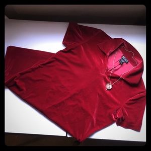 Cherry red stretch velvet mini dress.