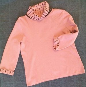 Pink Sweater with Black Print collar and cuffs