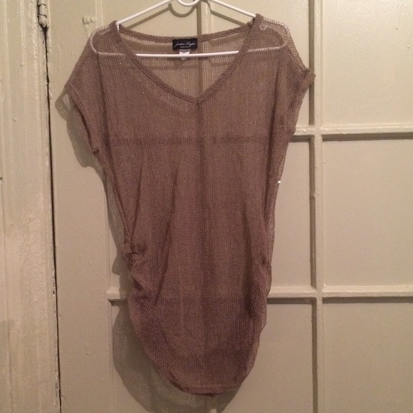 Tan fishnet swim coverup