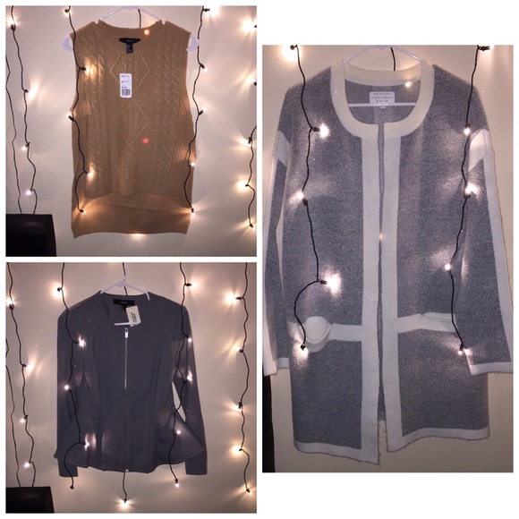 BUNDLE camel vest peplum jacket round neck cardi