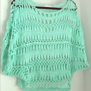 Mint knit Crochet top (M)