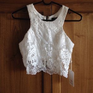 Lulu white lace crop top small
