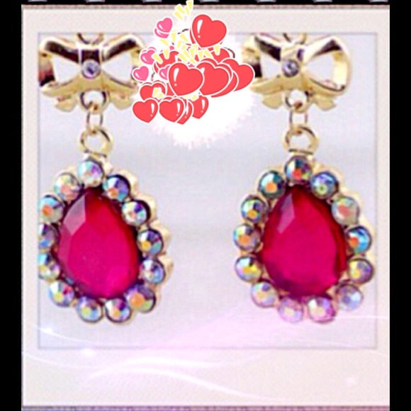 Betsey Johnson Jewelry - Betsy Johnson drop red stone earrings.