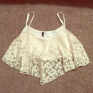 White Lace Flowy Crop Top