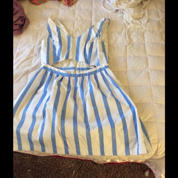 White & blue striped dress