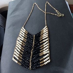 Bib necklace beaded black/gold/cream