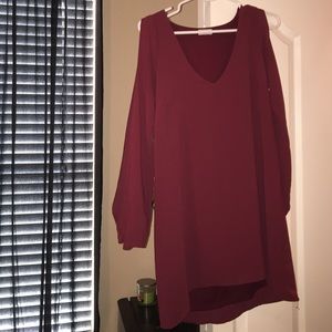 Burgundy Long Sleeve Slit Arm Dress