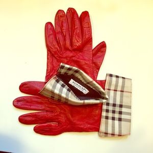 Burberry red leather gloves