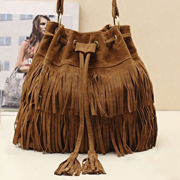 Brown fringe bucket bag New w/out tags