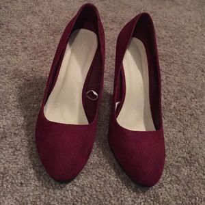 Burgundy Suede Closed Toed Heels