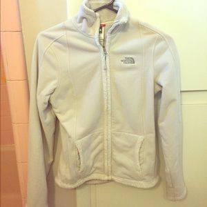 White fuzzy North Face