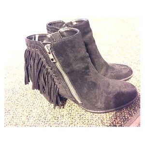 DSW black fringe booties, worn once!
