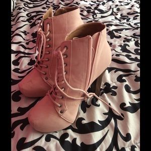 Pink Lace Up Booties