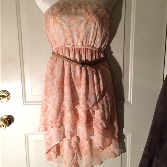 Strapless Peach & white High Low dress