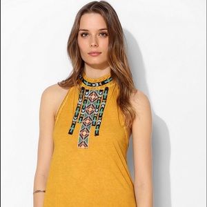 Mustard Yellow Aztec Halter Backless Top // Ecoté