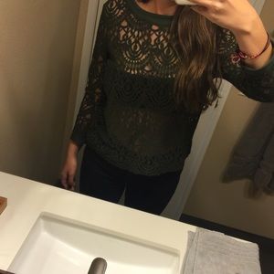 Dark green lace mid sleeve