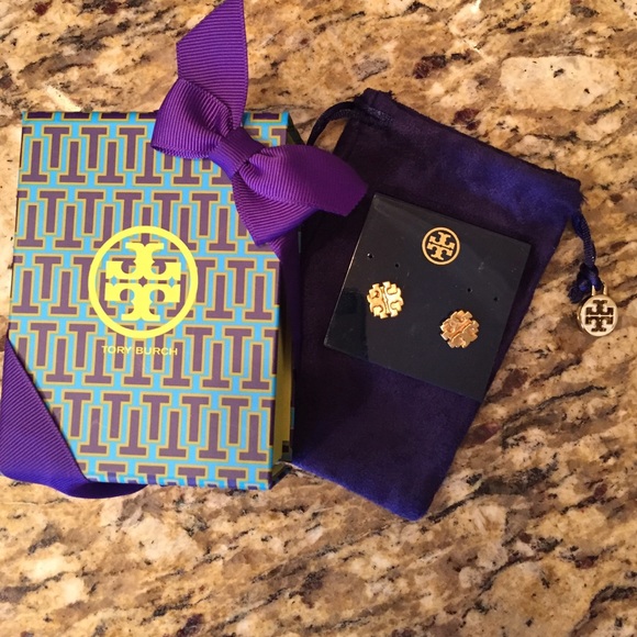 Authentic Tory Burch large gold stud earrings