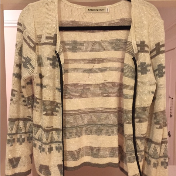 Subtle shimmering cardigan w/ leather detailing