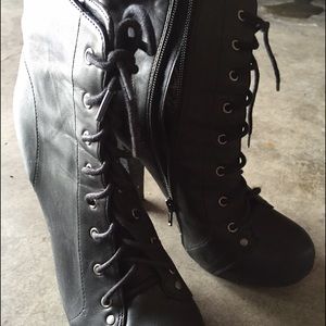 Black lace up booties