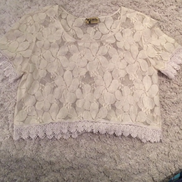Show Me Your Mumu white lace crop top