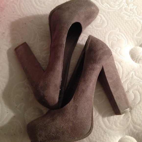 Gray Suede Chunky Heels