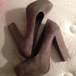 Gray Suede Chunky Heels
