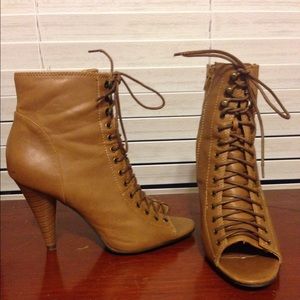 Open toe high heel boots