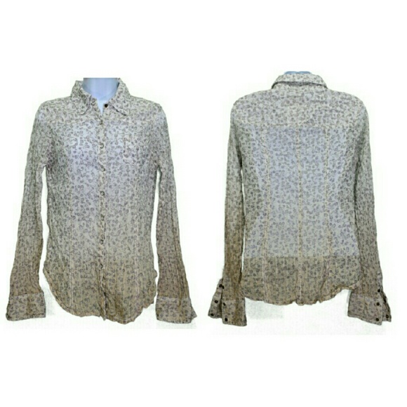 Guess L/S Cream Blouse Floral Pattern- size Medium - Picture 1 of 1
