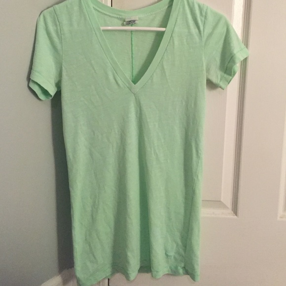 Victoria's Secret Pink Neon green v neck tee - Picture 1 of 2