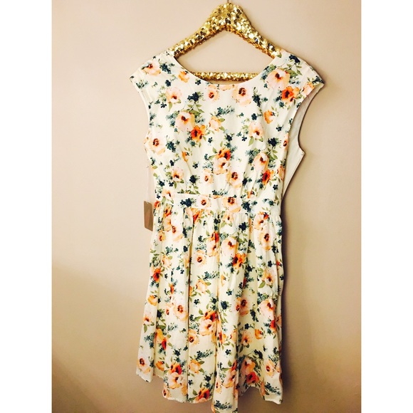 Cream Floral Dress w/ Fun Back