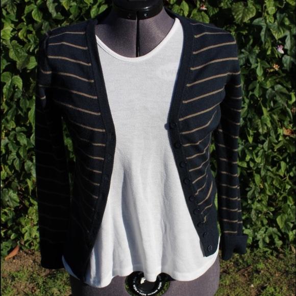 Cardigan with Navy with Tan stripes