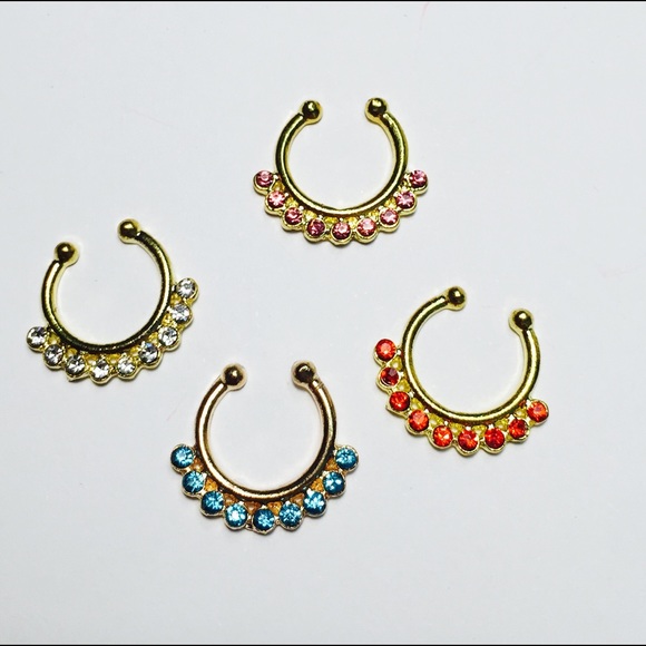4 pack Jeweled Faux Septums