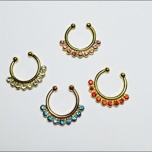 4 pack Jeweled Faux Septums