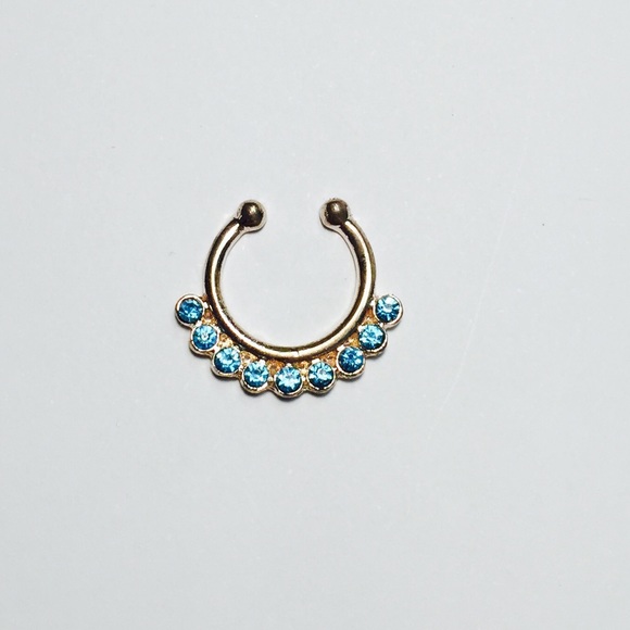 Blue silver jeweled faux septum
